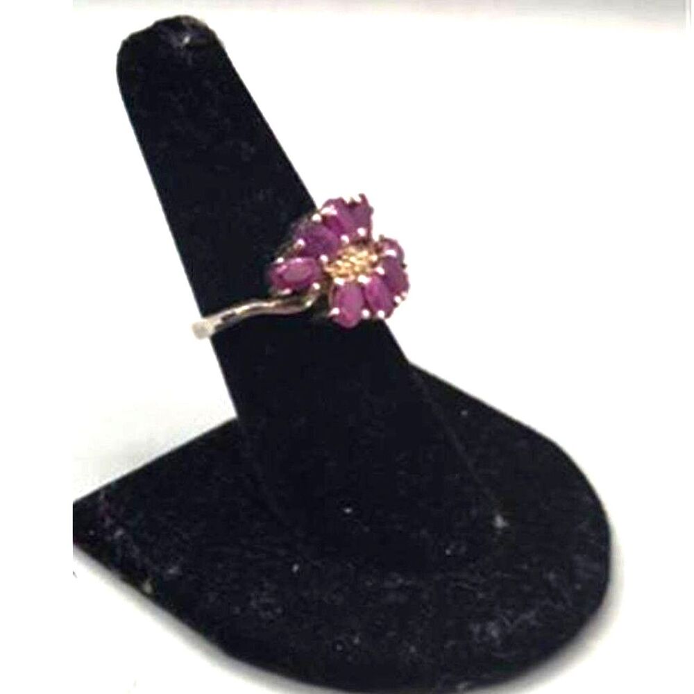 173 -Sterling Silver Ruby Ring With Diamond Chips… - image 2